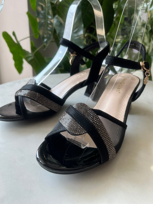 Rhinestone Embedded Open Toe Buckle Straps